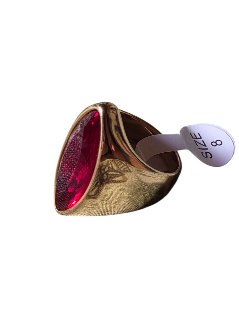 New Women's Stainless Steel Ring With Dark Red Stone Size 8